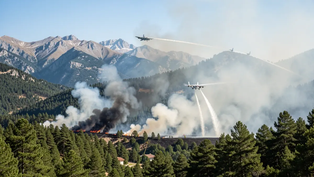 Generic image of a controlled forest fire in the mountains.