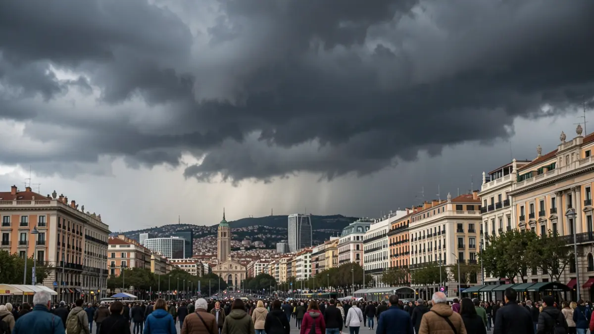 Rainy and stormy sky over Barcelona.