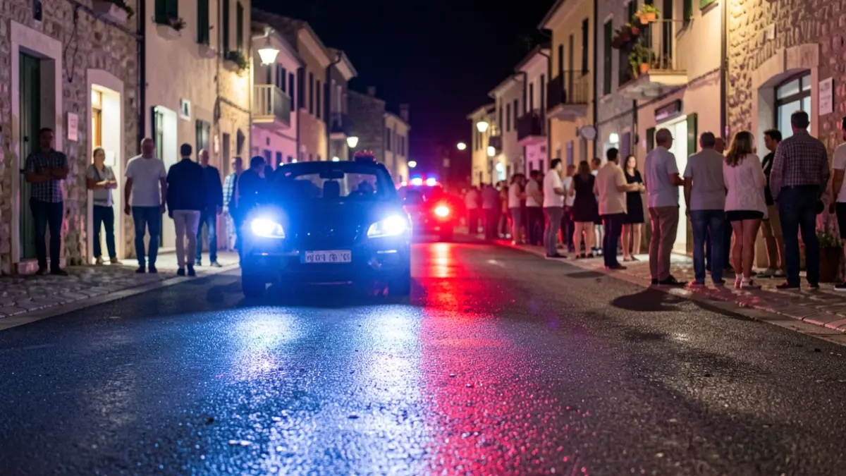 Imatge genèrica de llums d'emergència policials reflectint-se en asfalt mullat a la nit.