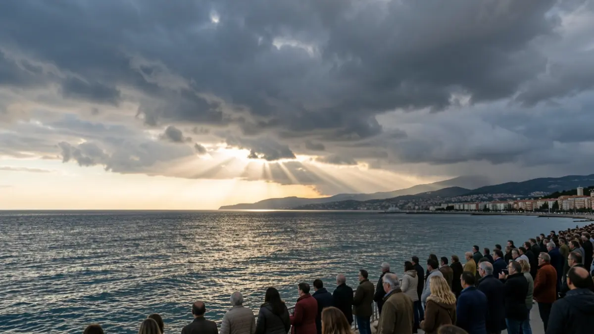 Stormy sky over the Catalan coast with a ray of sun.