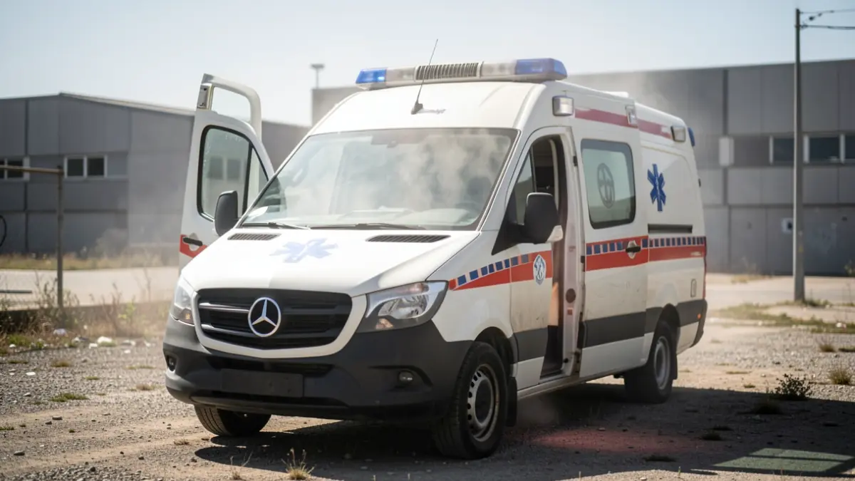 Imagen genérica de una ambulancia aparcada con las puertas abiertas y calor intenso en el interior.