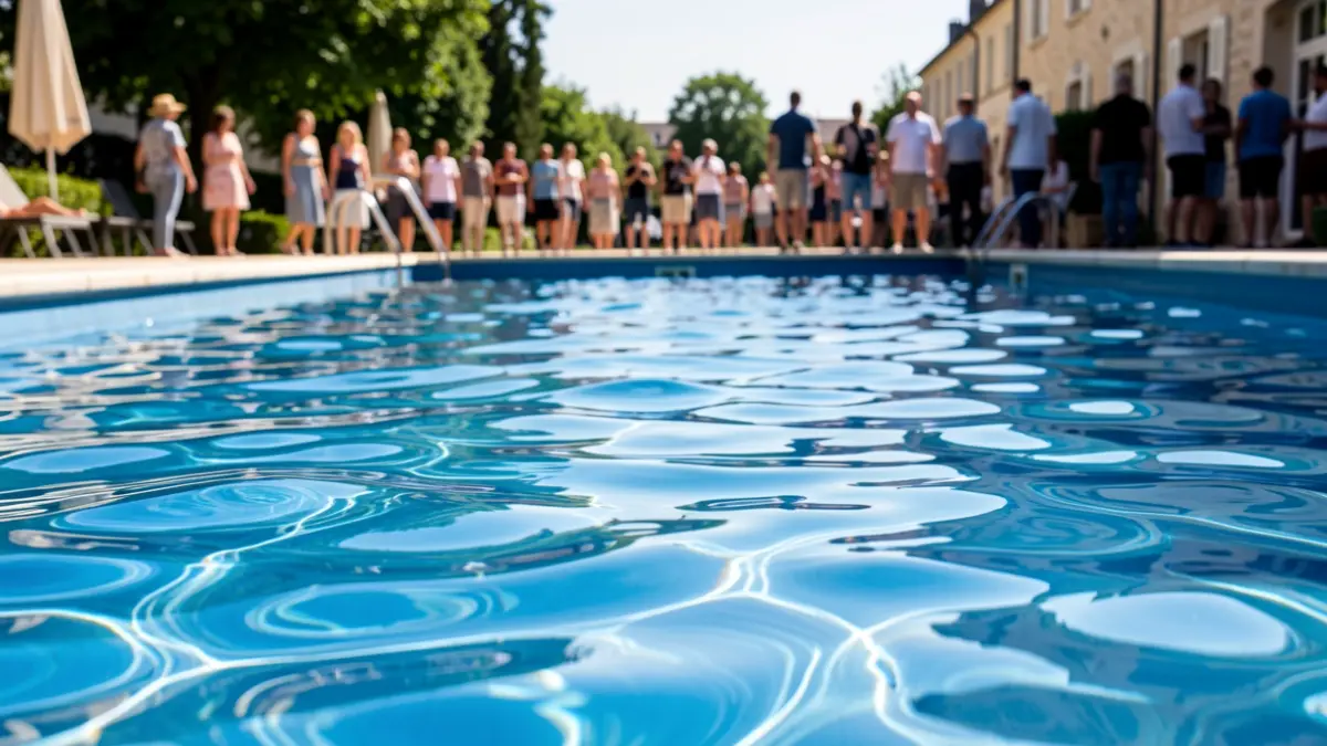 Imatge genèrica d'una piscina amb aigua blava i llum de sol.