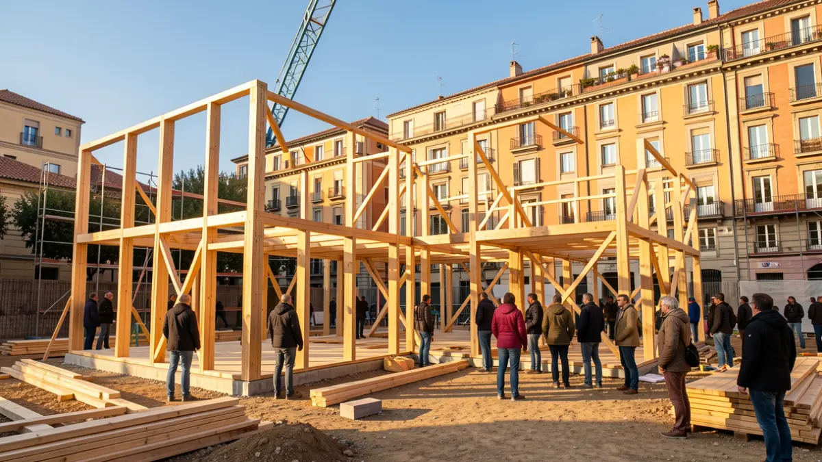 Construction of a nursery school extension using an industrialized system.