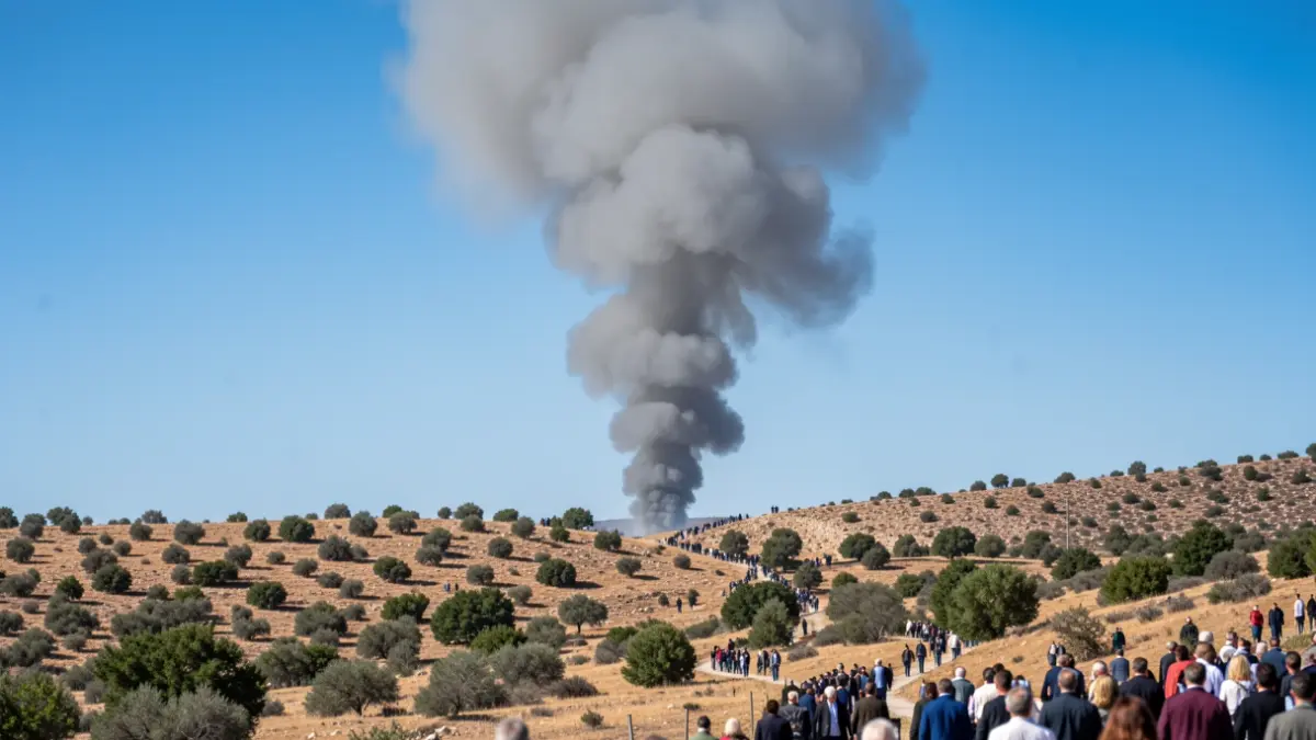Columna de humo de un incendio forestal en una montaña.