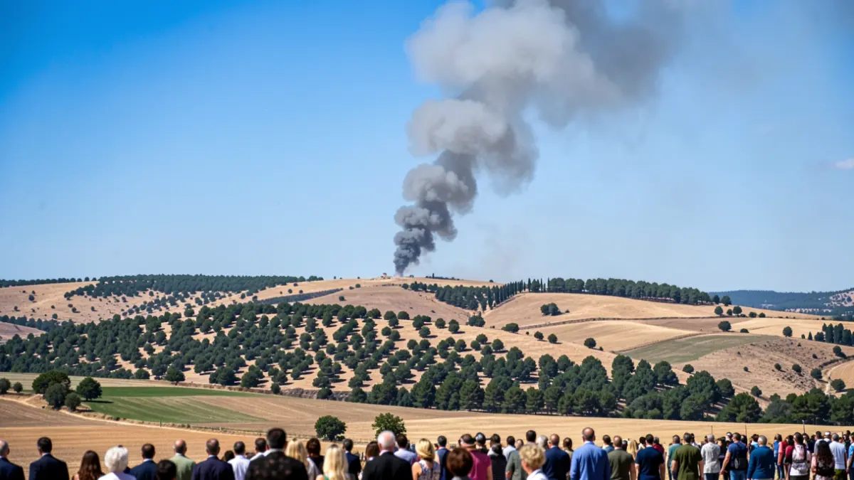 Columna de fum sobre camps de conreu i bosc a la zona de l'Urgell.