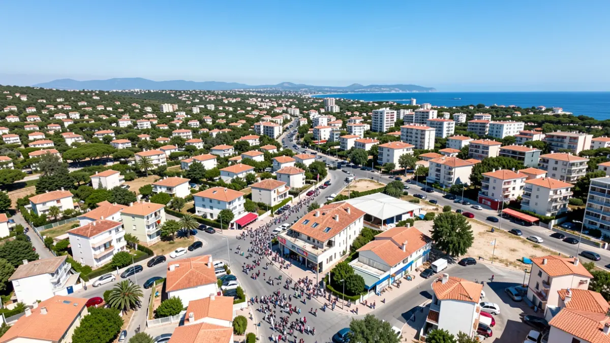 Vista aérea de la costa del Baix Empordà con edificios residenciales.