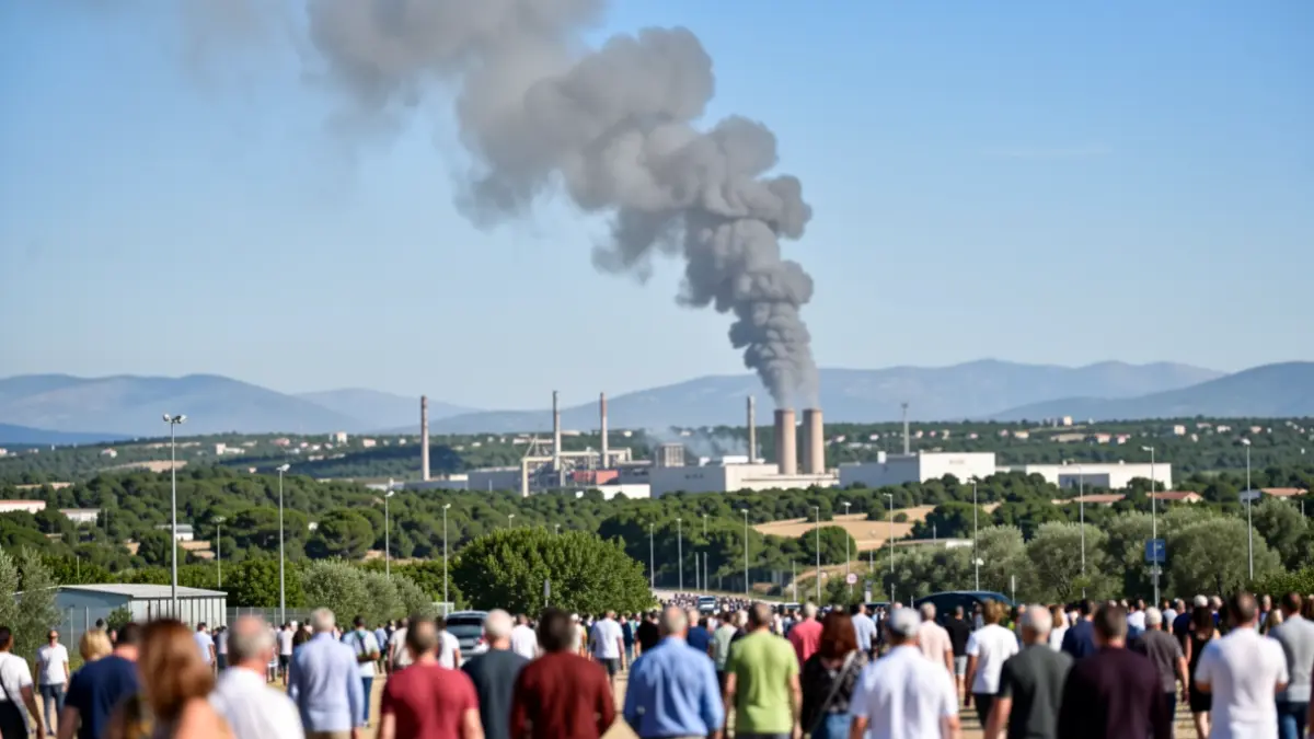 Columna de humo sobre un polígono industrial.