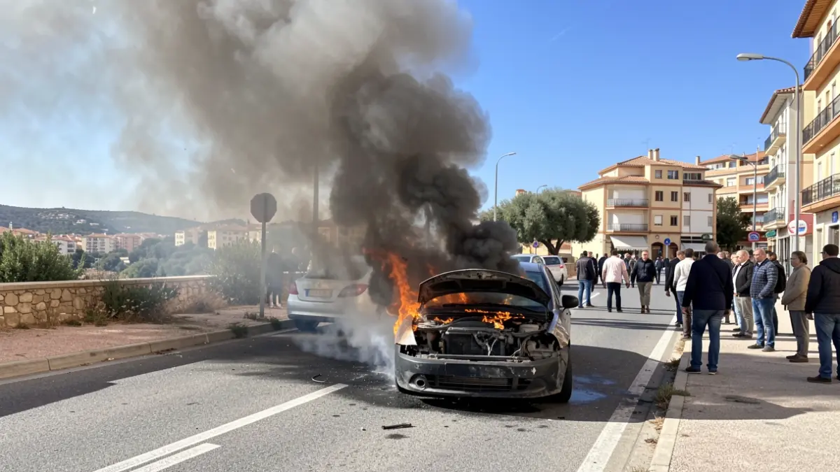 Image of a burning car in Cunit with dense smoke.