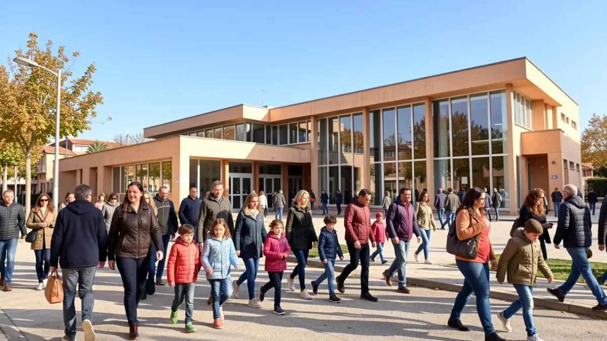 Generic image of parents and children entering a public school in Catalonia.