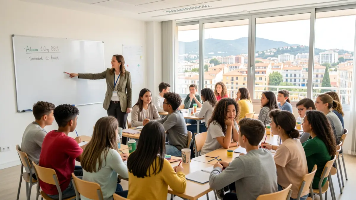 Imagen genérica de jóvenes estudiantes aprendiendo catalán en un aula.