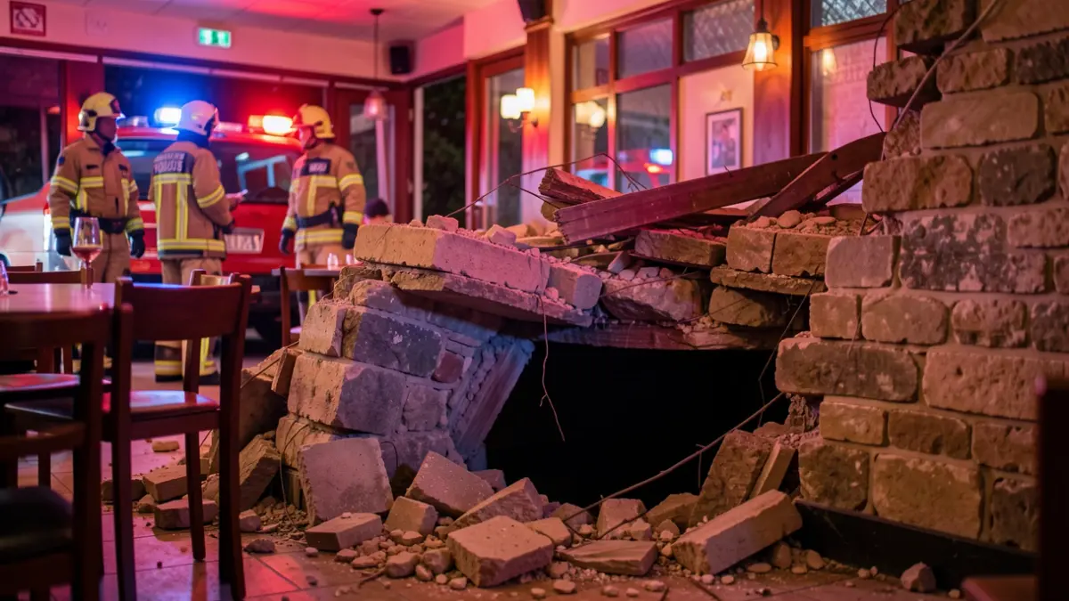 Imatge d'un esvoranc en un restaurant amb presència de bombers i policia.