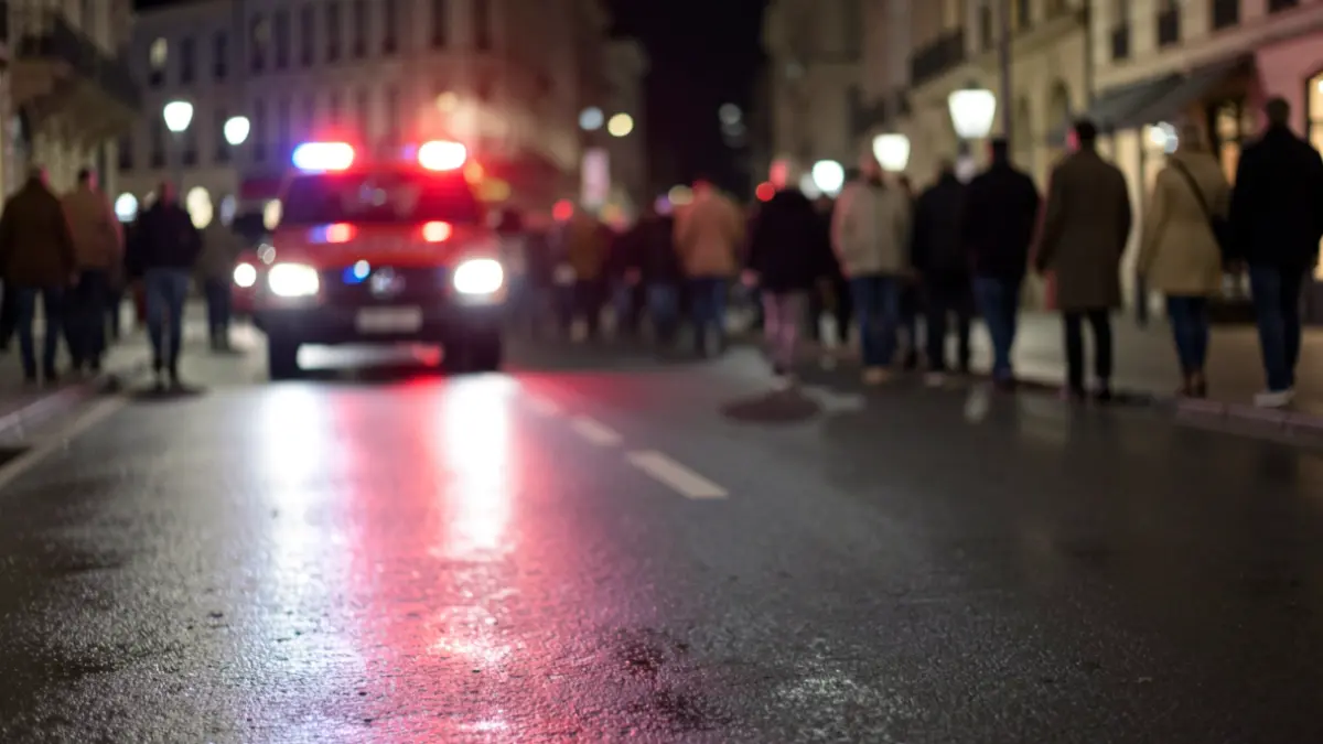 Imatge genèrica de llums d'emergència policials reflectint-se en asfalt mullat a la nit.