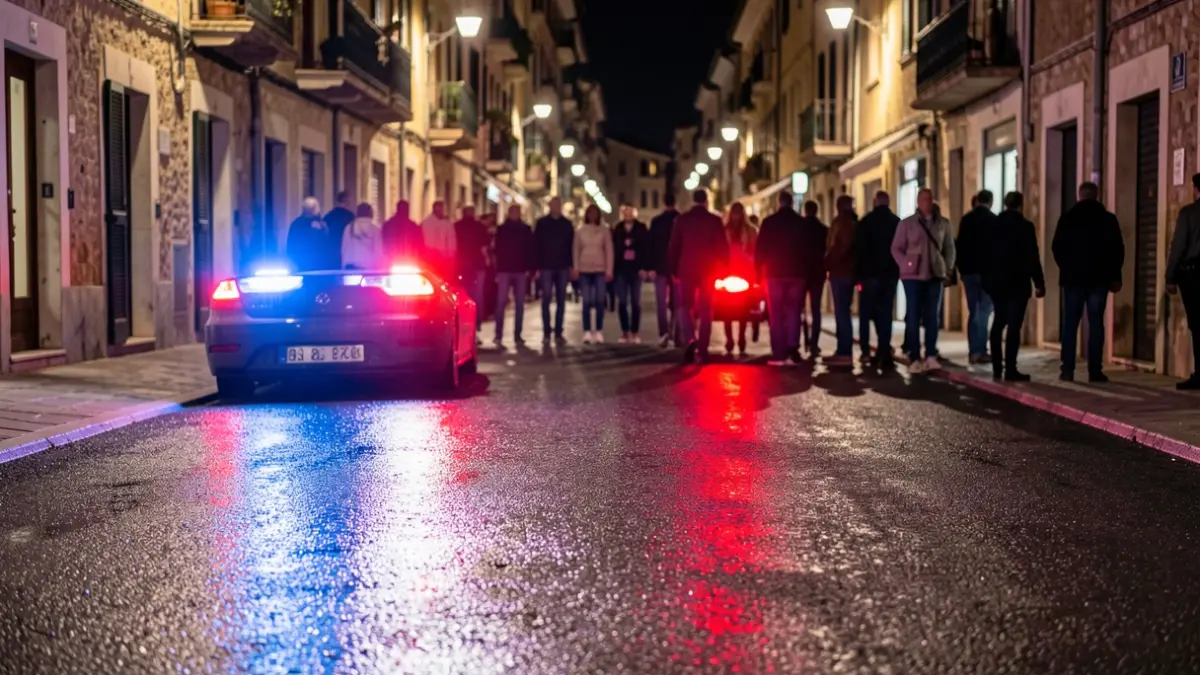 Imatge genèrica de llums d'emergència policial reflectides en un paviment humit.