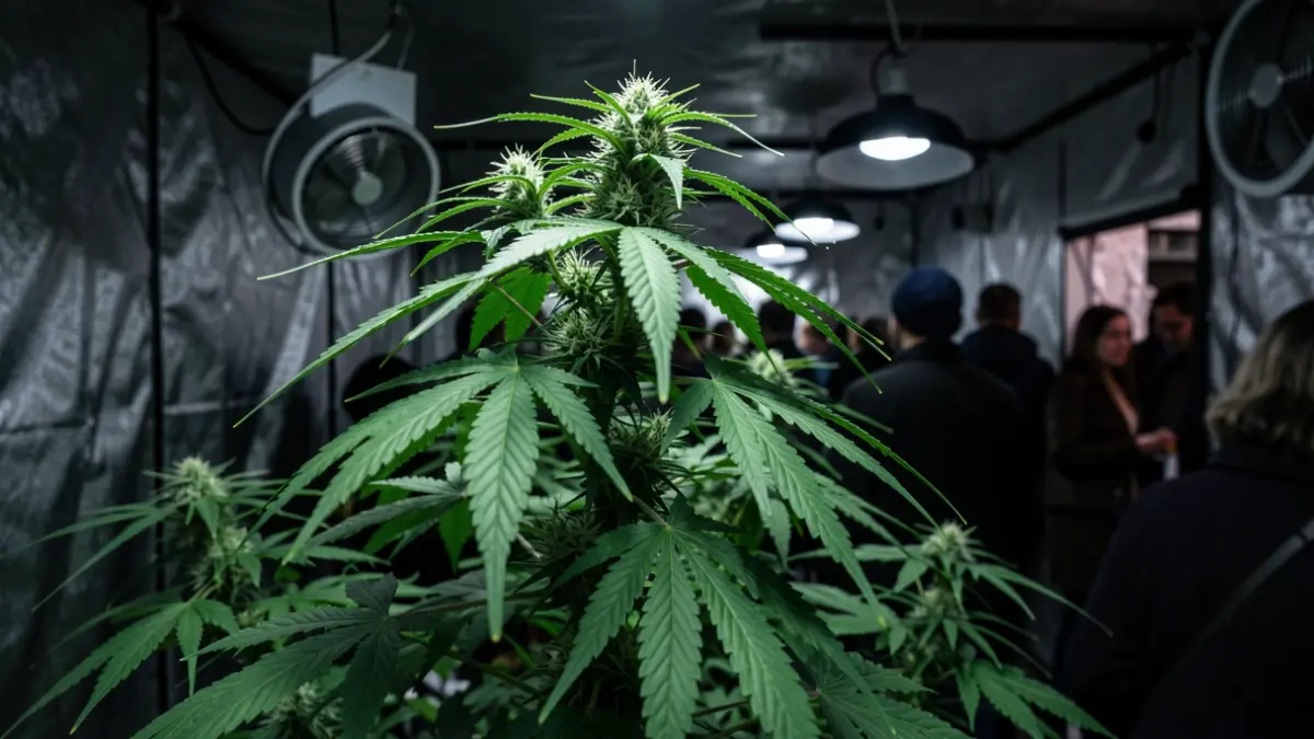 Planta de cànnabis en un cultiu interior il·legal.