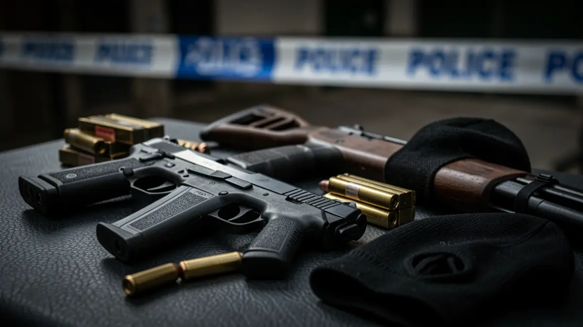Imatge d'armes de foc, munició i equipament policial.