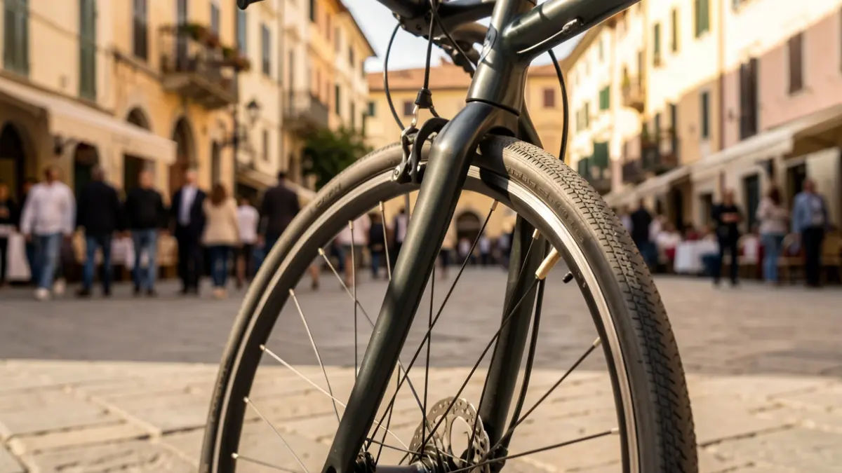 Imagen de una bicicleta de alta gama en un entorno urbano.
