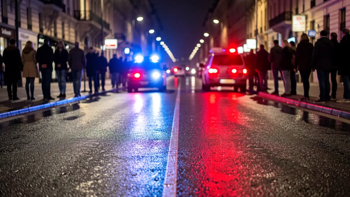 Imagen genérica de luces de emergencia policial reflejadas en el asfalto.