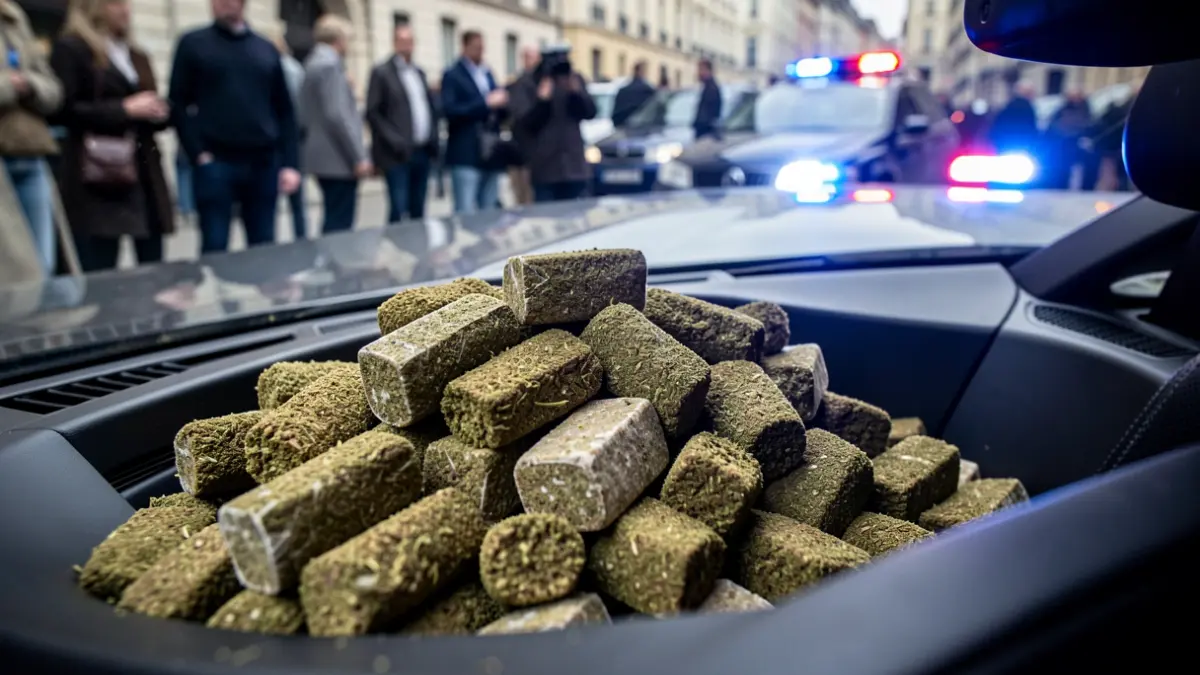 Generic image of drugs seized in a car with police lights.