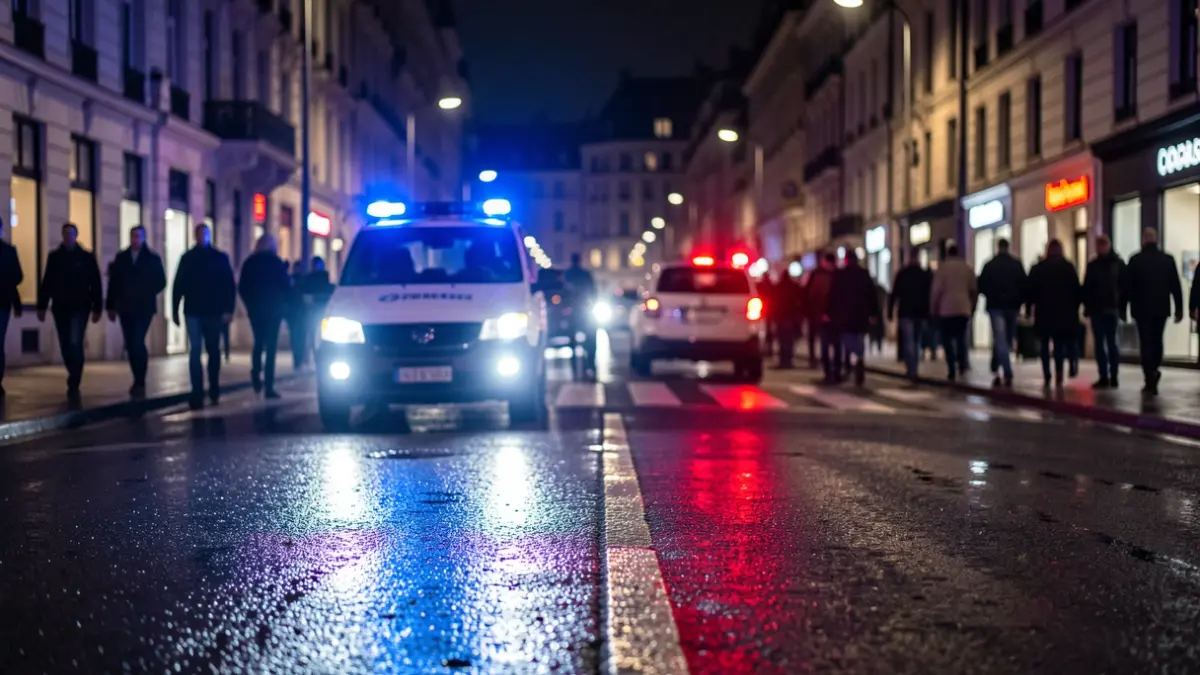Imagen genérica de luces de emergencia policiales en una calle urbana por la noche.