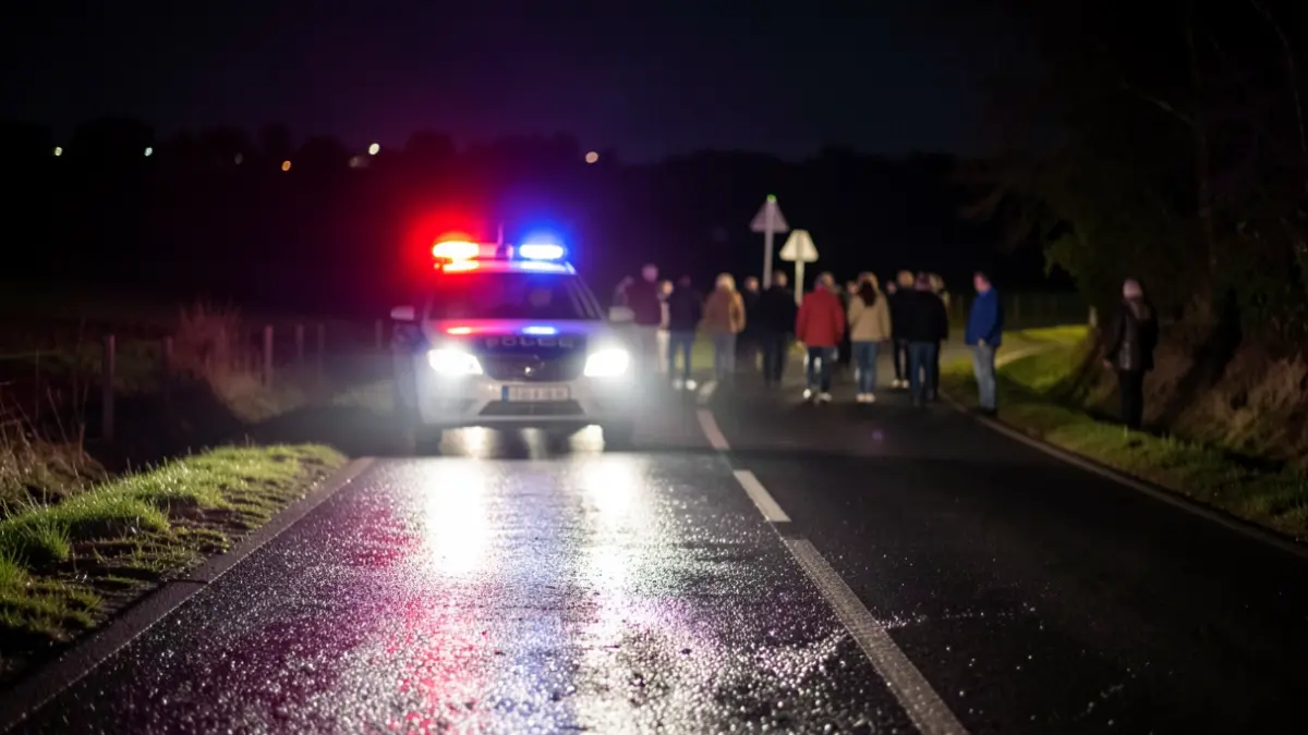 Imatge genèrica de llums d'emergència policial en una carretera de nit.