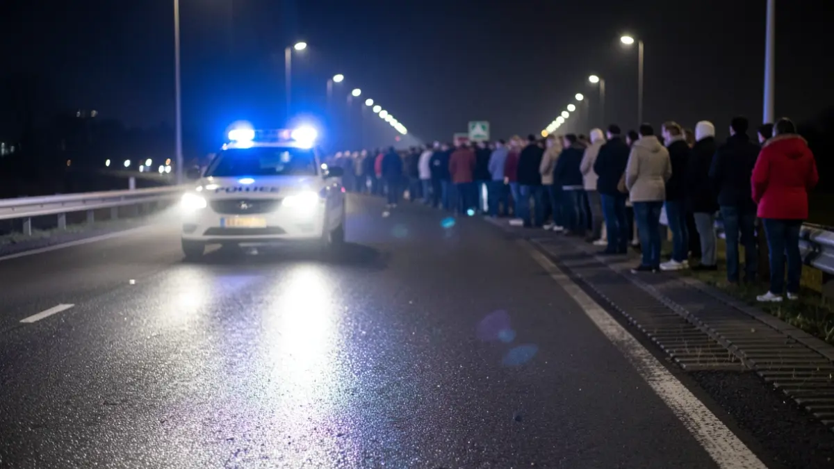 Generic image of police lights reflecting on wet asphalt at night.