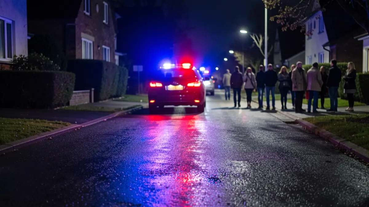 Generic image of police emergency lights reflecting on wet asphalt at night.
