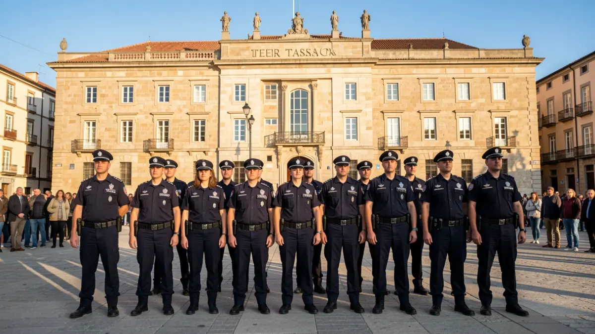 Generic image of new police officers in front of the Terrassa Town Hall.