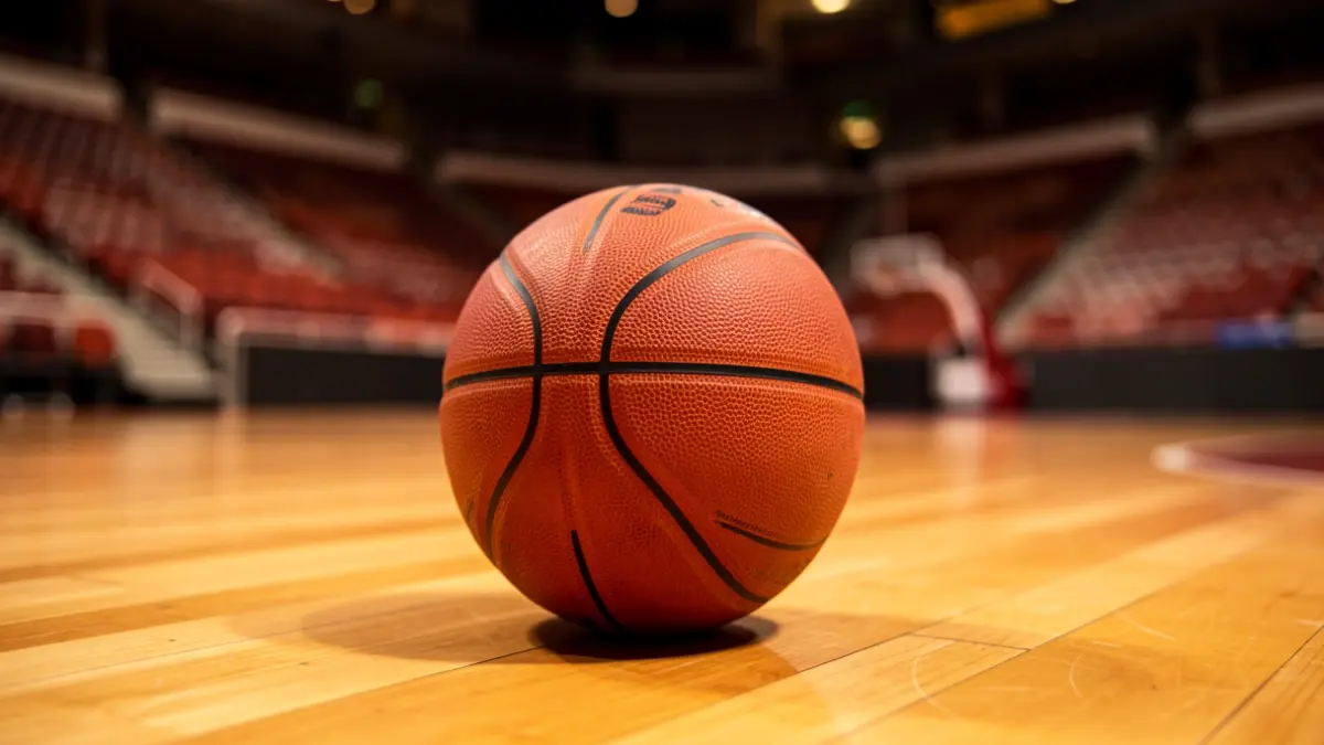 Imatge genèrica d'una pilota de bàsquet sobre una pista de parquet.