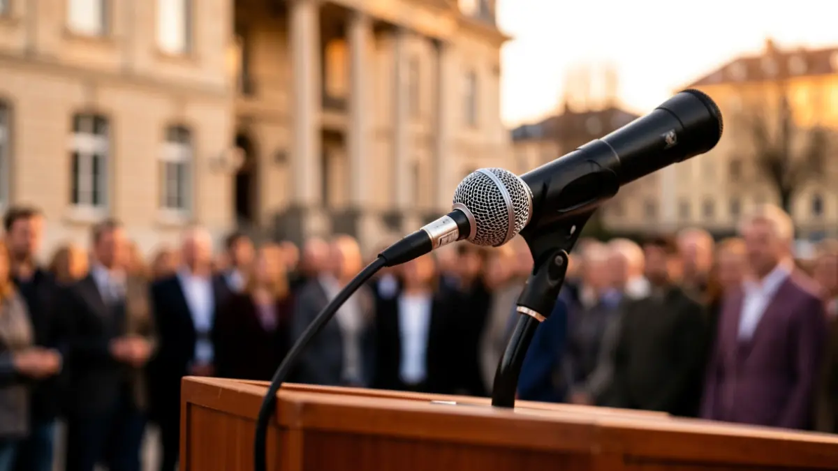 Generic image of a microphone on a podium.