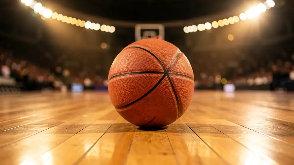 Imagen genérica de un balón de baloncesto sobre una pista de parqué.