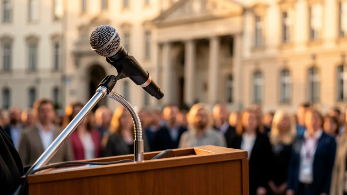Generic image of a microphone on a podium.