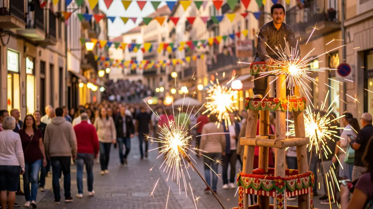Generic image of a neighborhood festival in Barcelona with decorations and people in the background.