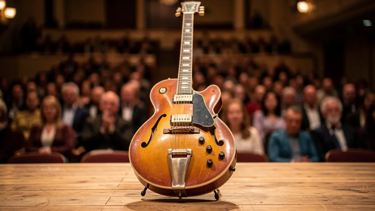 Imatge genèrica d'una guitarra elèctrica en un escenari.