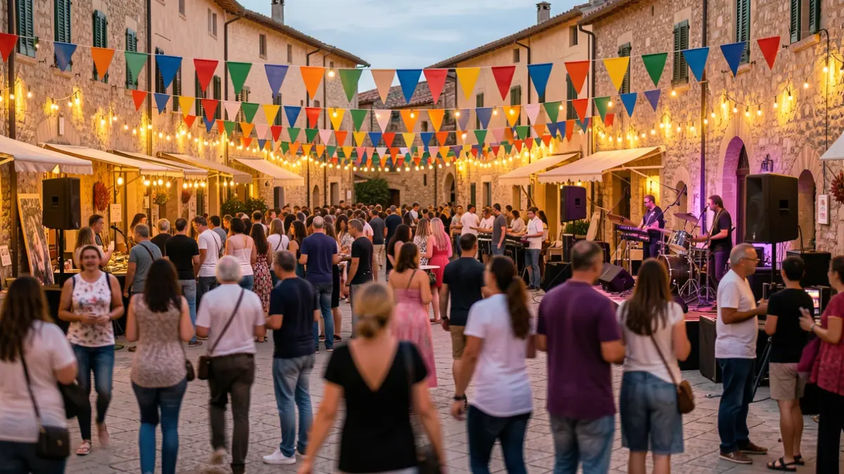 Imagen genérica de un festival cultural al aire libre con gente disfrutando de la música y el ambiente festivo.