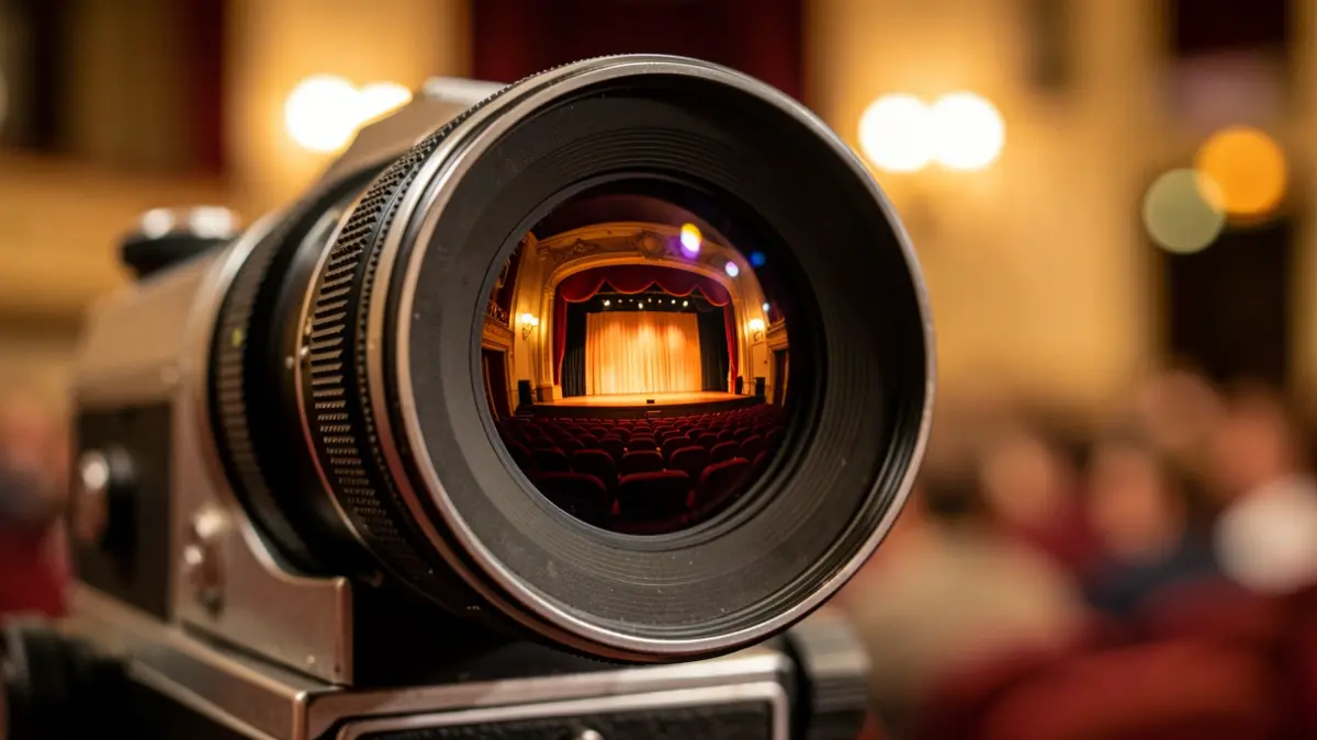 Imagen genérica de una cámara de cine enfocando un escenario.