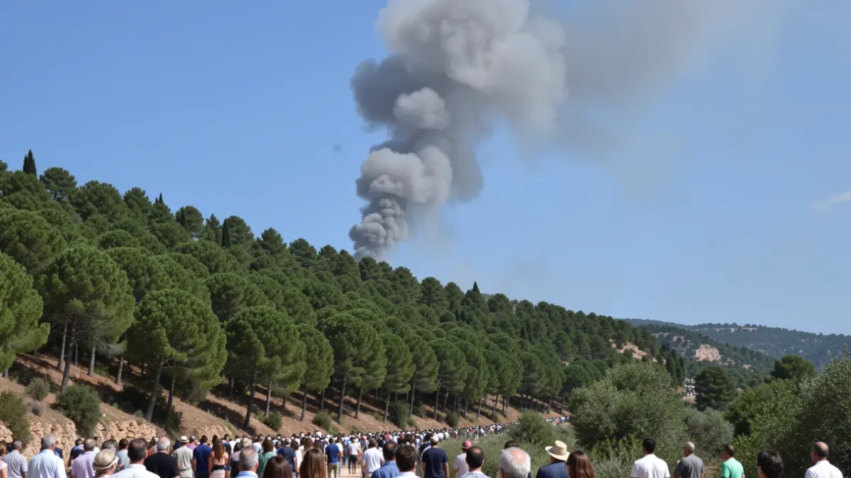 Generic image of a smoke column over a Mediterranean forest.