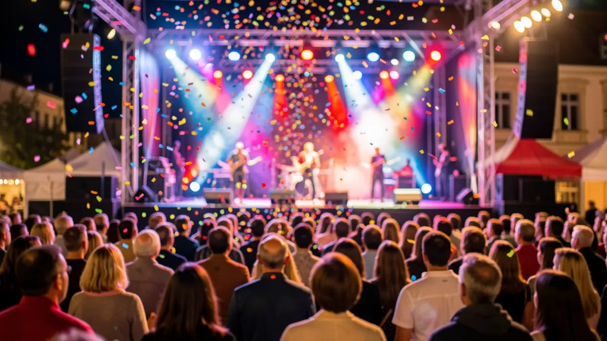 Generic image of a festival with lights and confetti.