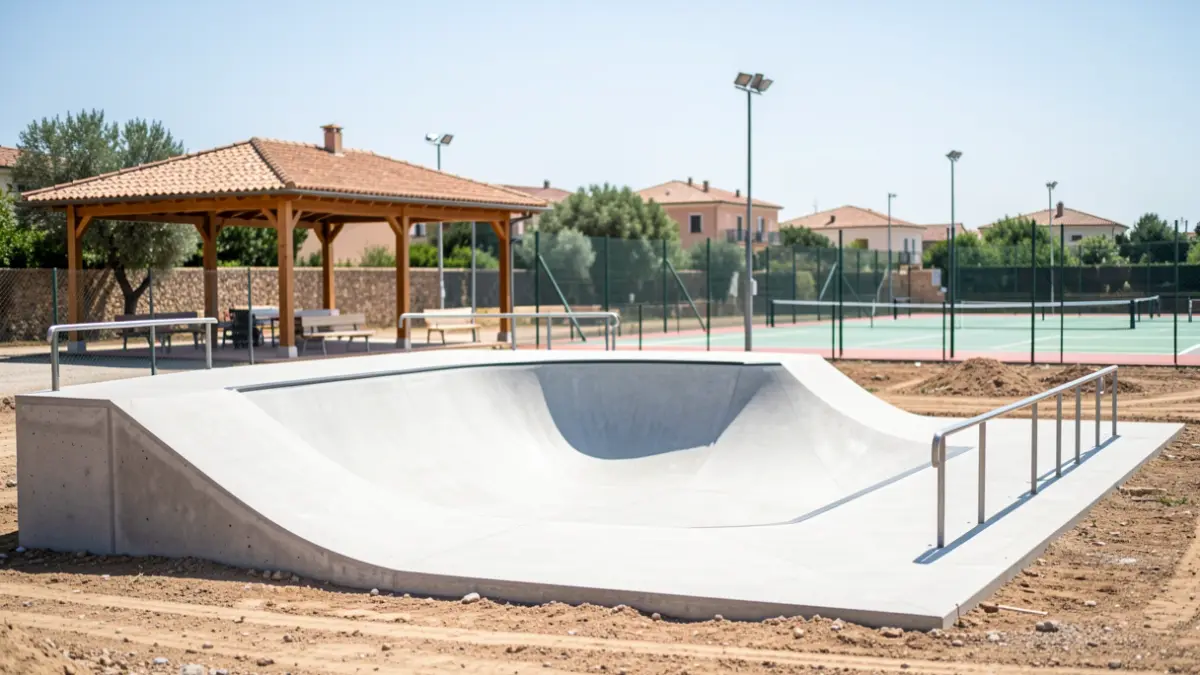 Obres del nou skatepark municipal del Morell al costat del pavelló i les pistes de pàdel.