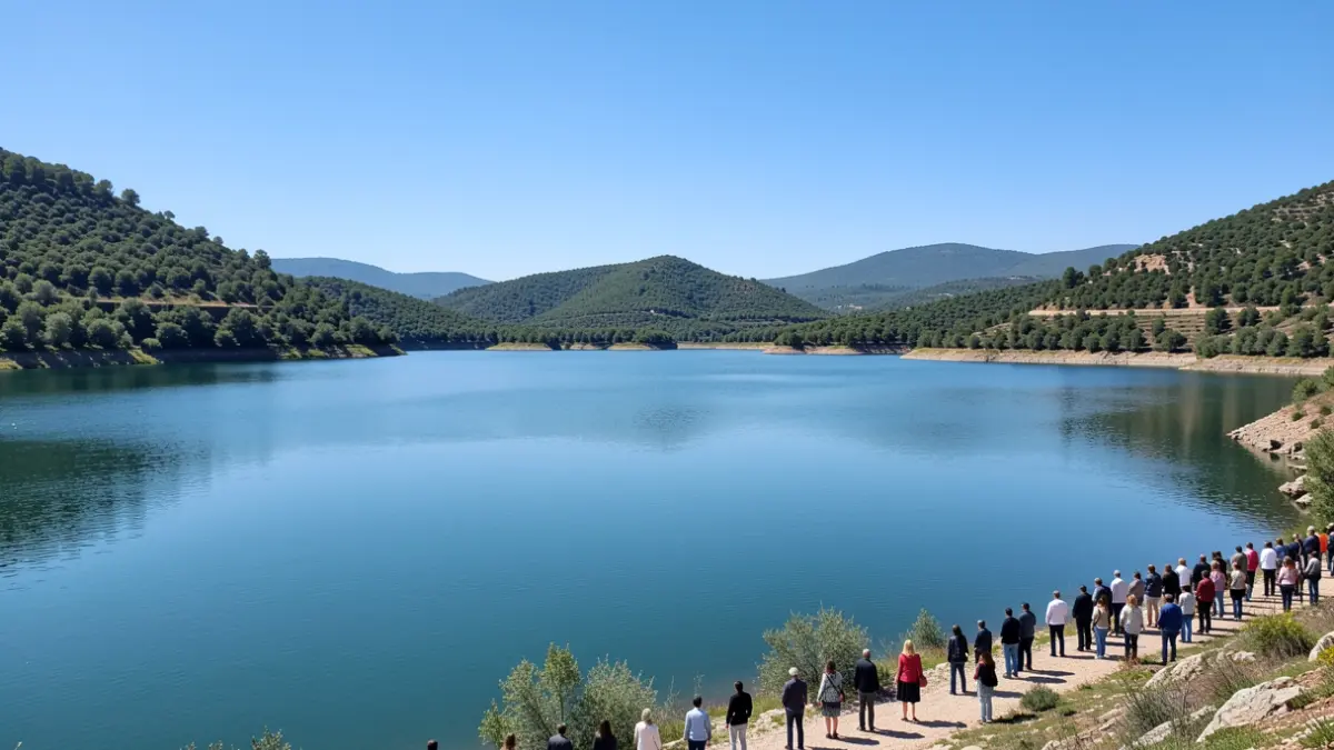 Image of the Darnius-Boadella reservoir with a high water level.