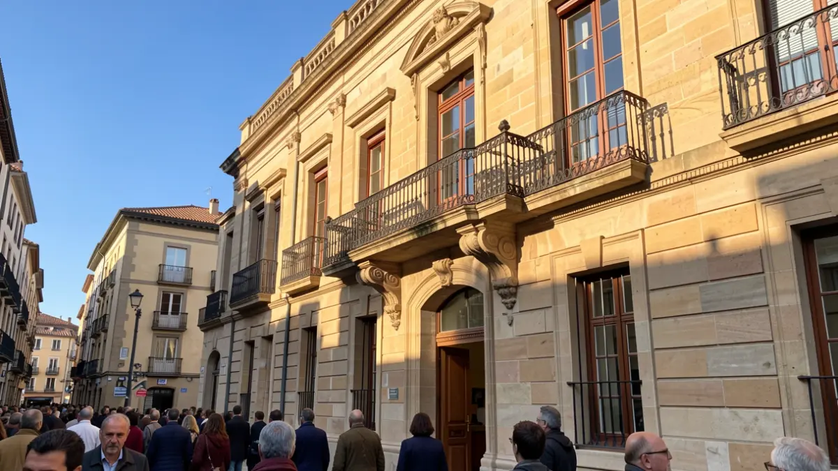 Generic image of a Catalunya town hall facade with balcony and iron railings, warm afternoon light, and blue sky.