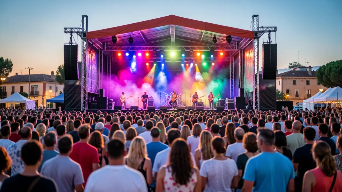 Imatge genèrica d'un escenari de festival de música a l'aire lliure al capvespre.