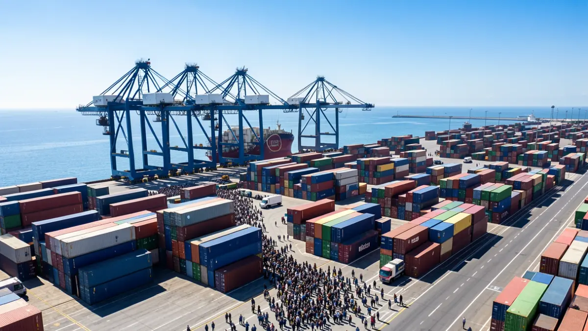 Generic image of containers and cranes at a commercial port.