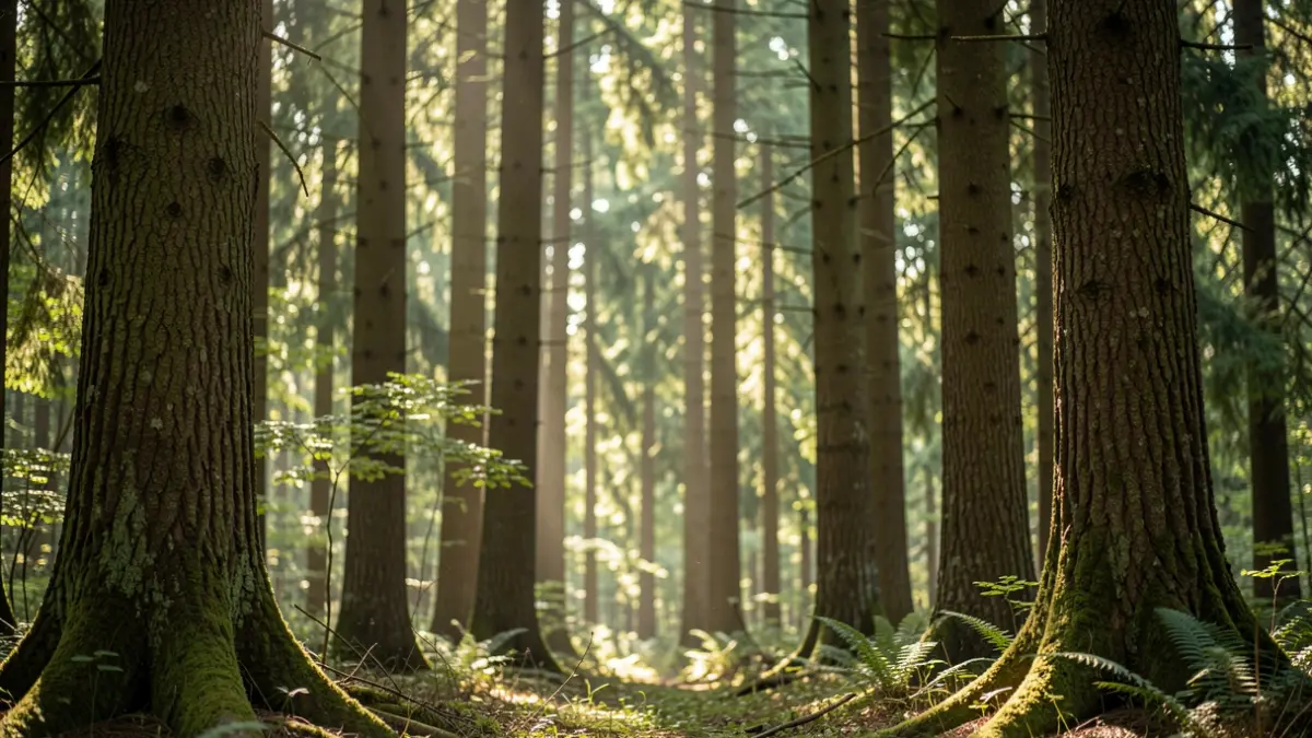 Imagen genérica de un bosque tranquilo con luz solar filtrándose entre los árboles.