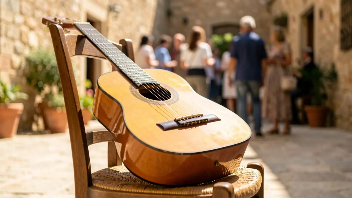 Imatge genèrica d'una guitarra espanyola en un entorn cultural.