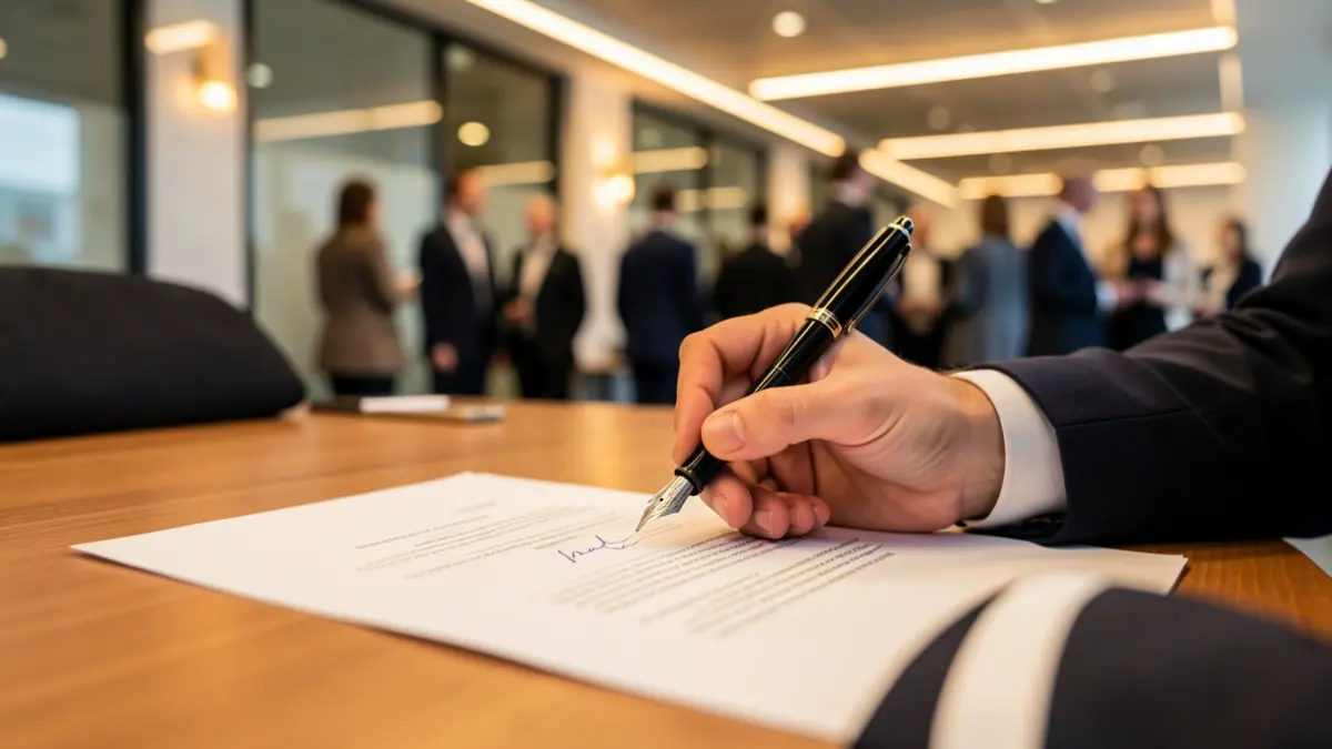Imagen genérica de una firma de documentos en un entorno profesional.