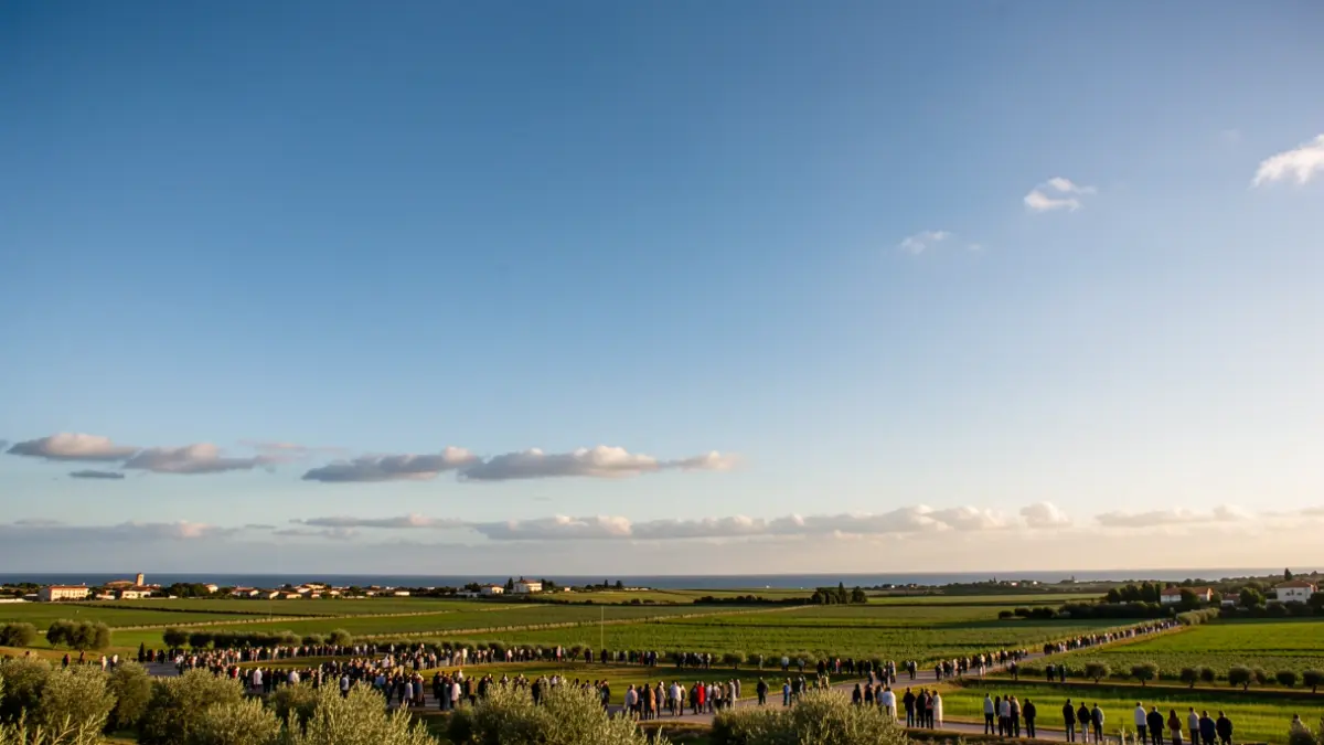 Clear sky with high and medium clouds over a Mediterranean landscape.