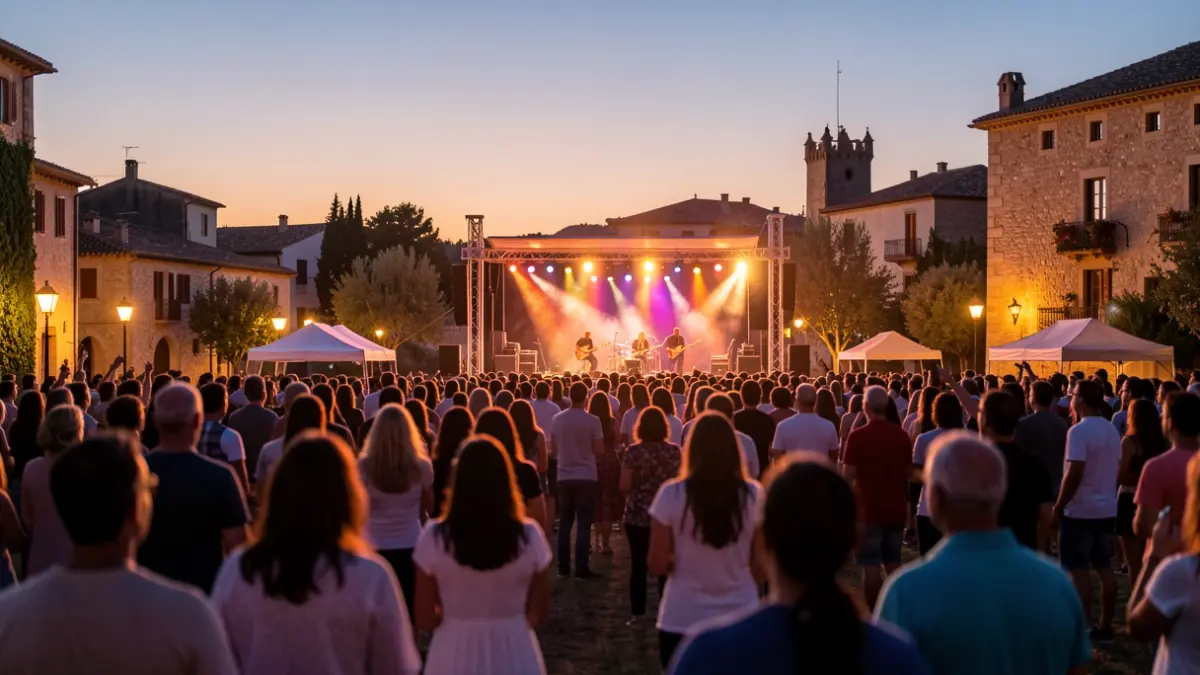 Ambient d'un festival de música a la nit a Catalunya, amb llums d'escenari i públic.