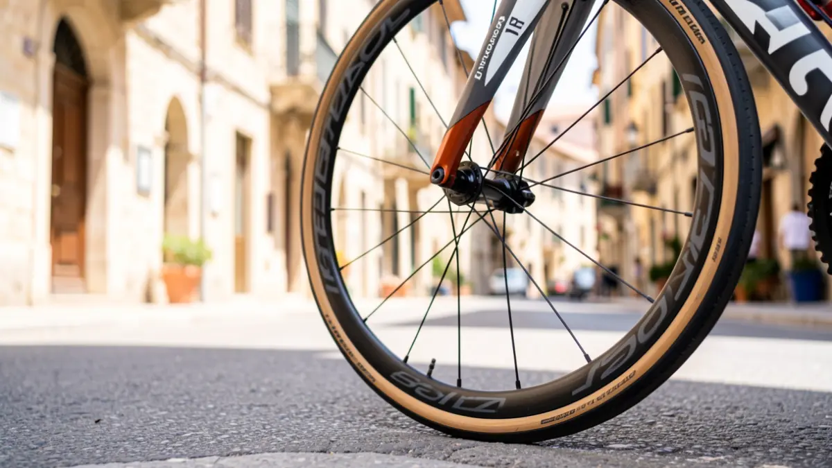Generic image of a racing bicycle on asphalt.