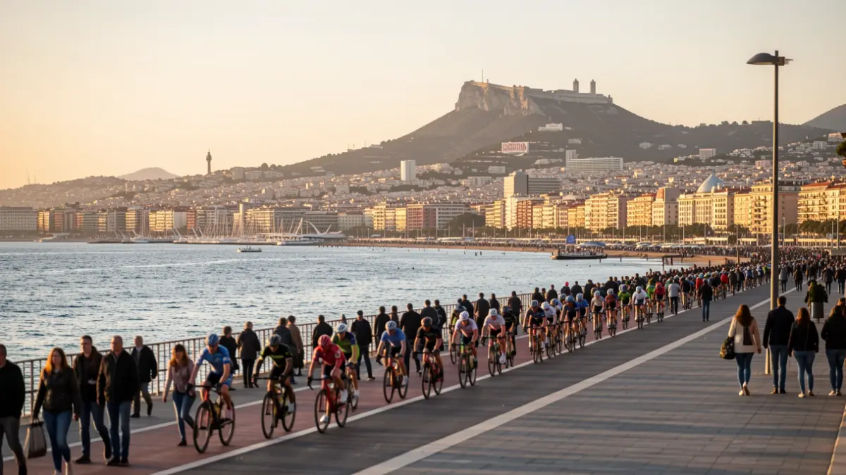 Recorregut del Tour de França a Barcelona amb ciclistes a la distància.