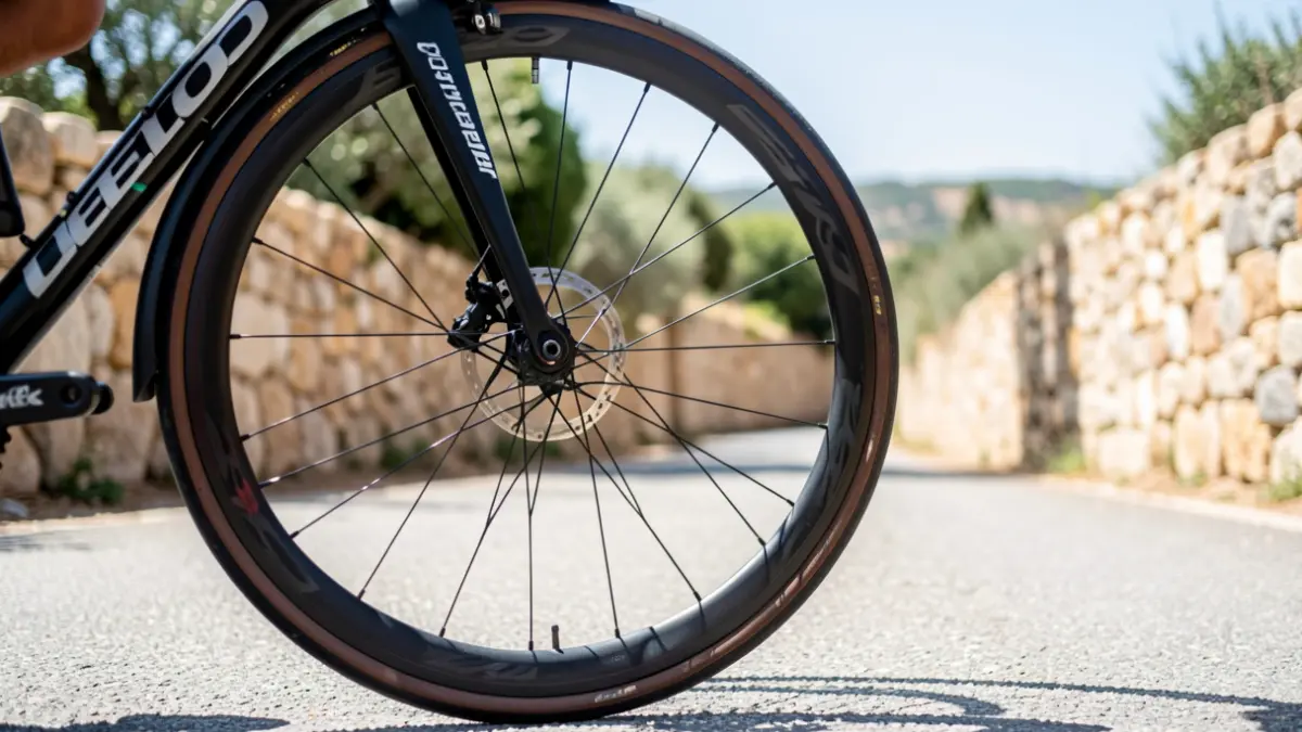 Generic image of a road bicycle on an asphalt road.